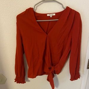 Red tie-front Madewell shirt